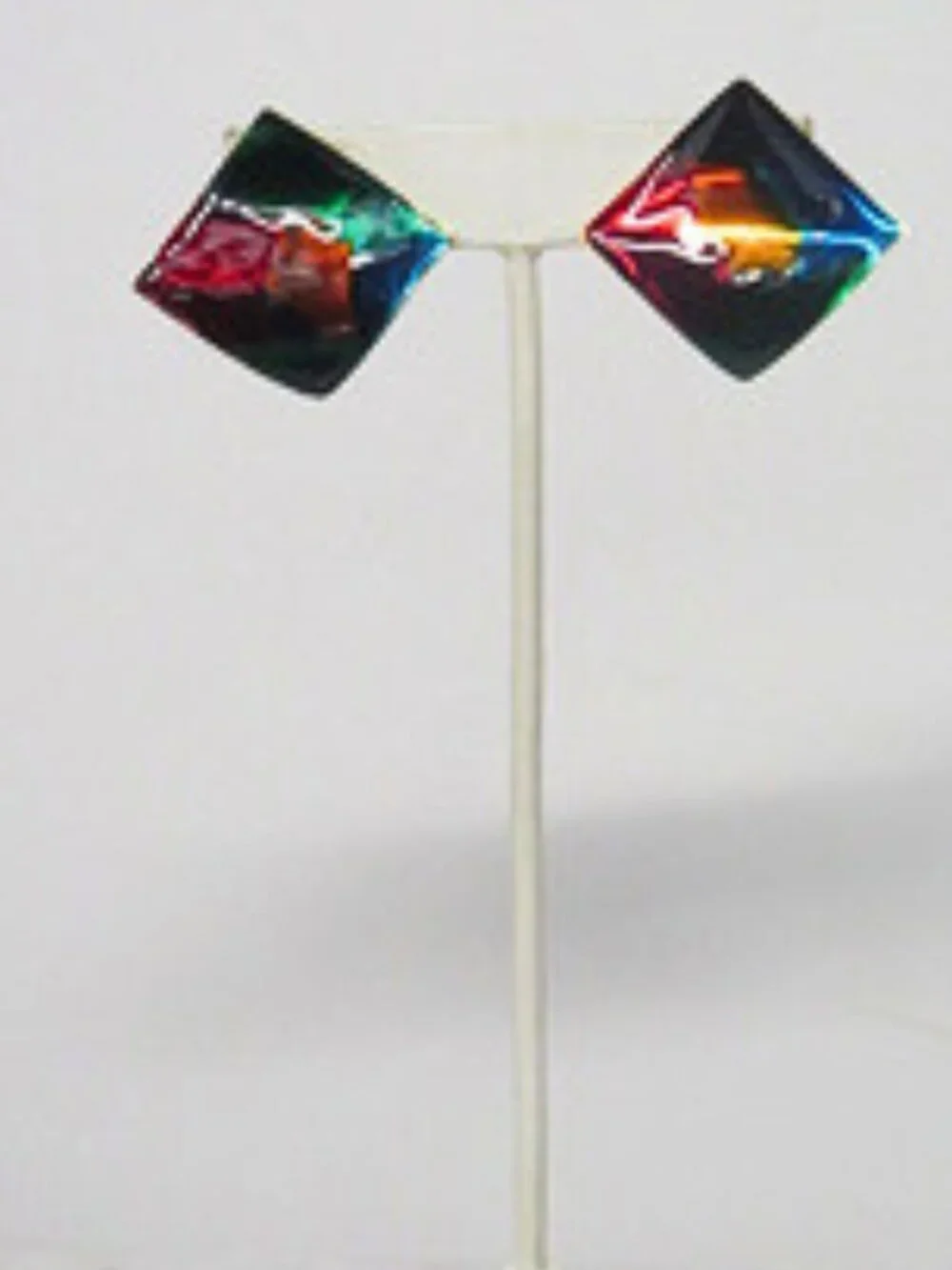 Vintage Multicolor Enamel Geometric Diamond Clip-On Statement Earrings